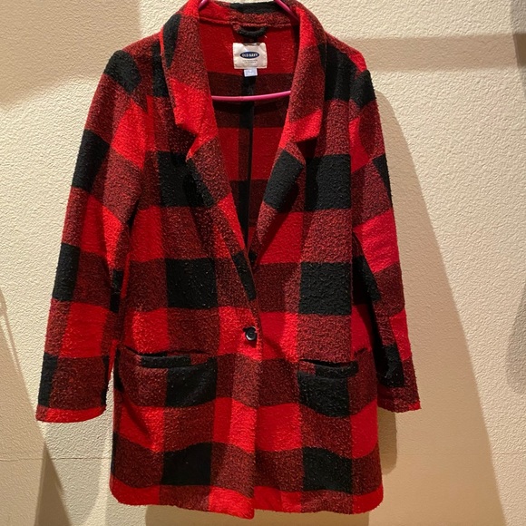 Old Navy Jackets & Blazers - Old Navy || Red Buffalo Plaid Long Jacket Size M